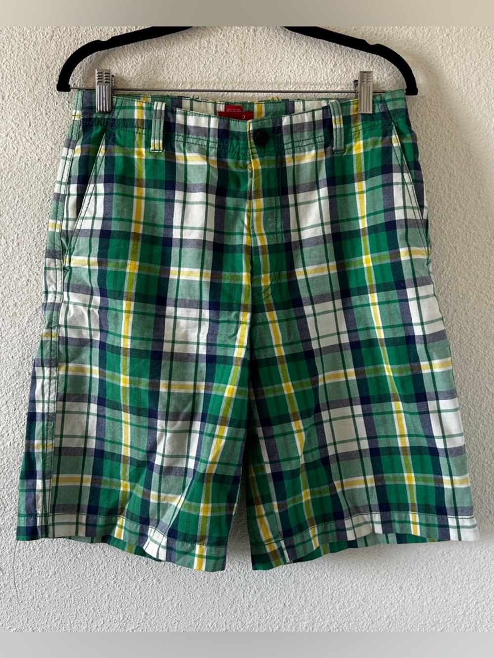 IZOD Plaid Golf Preppy Tennis Summer Spring Casual Men’s 30 Green White Yellow